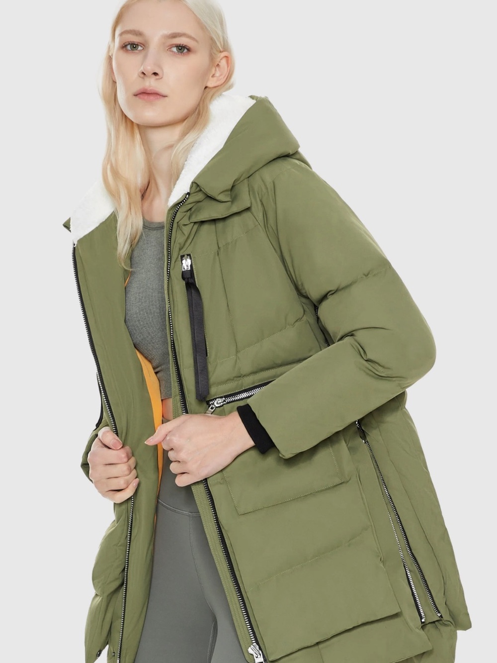 OROLAY Green Thickened Down Jacket Waterproof Hooded Womens Size XS